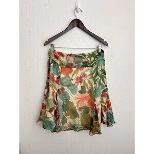 Beth Bowley 100% Silk Floral Midi Skirt Garden Picnic Tropical Romance Flowy 8